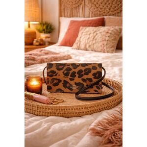 COACH Anna Cheetah Leopard Print Foldover Clutch Purse Crossbody Mini Bag